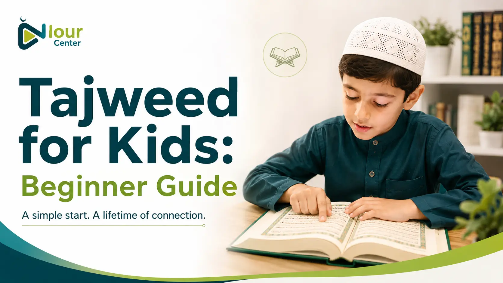 Child learning Tajweed and correct Quran pronunciation with an online teacher at Nour Center