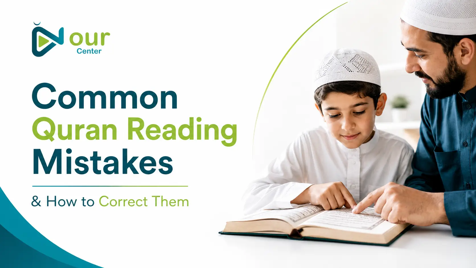 Child correcting common Quran reading mistakes with an online Quran teacher at Nour Center