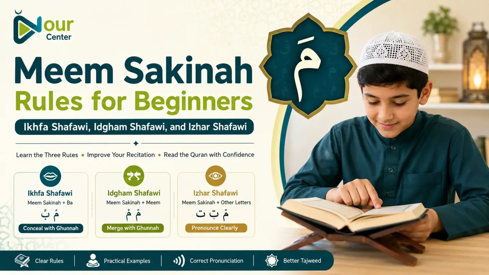 Meem Sakinah Rules for Beginners: Ikhfa Shafawi, Idgham Shafawi, and Izhar Shafawi